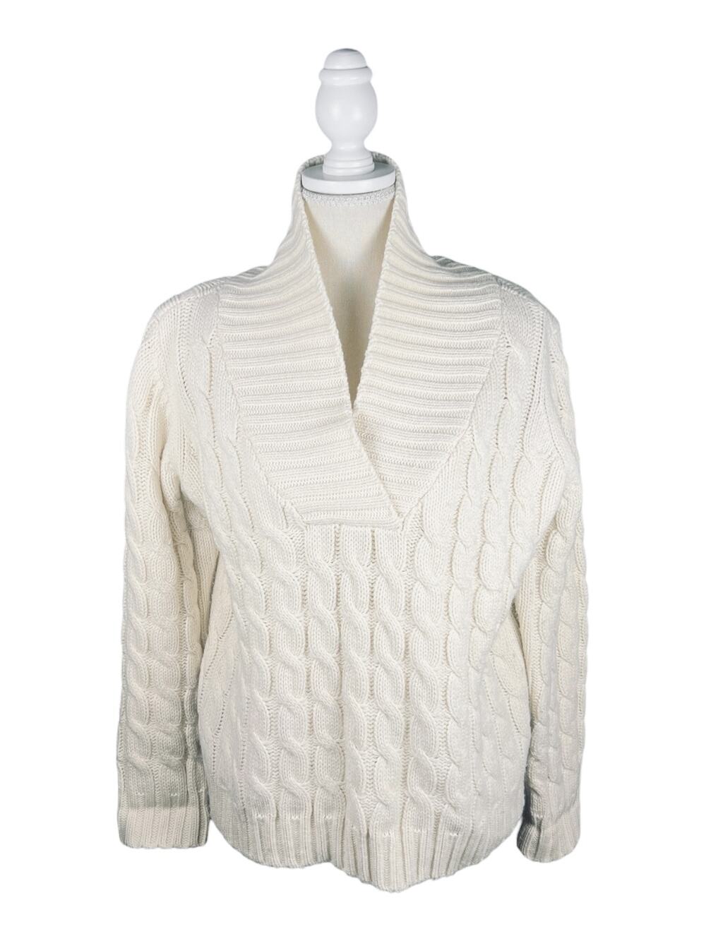 Cabela's Cream Cable Knit Shawl Collar Pullover Sweater Medium